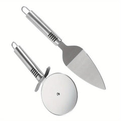 2pcs Stainless Steel Pizza Wheel Cutter & Shovel Set