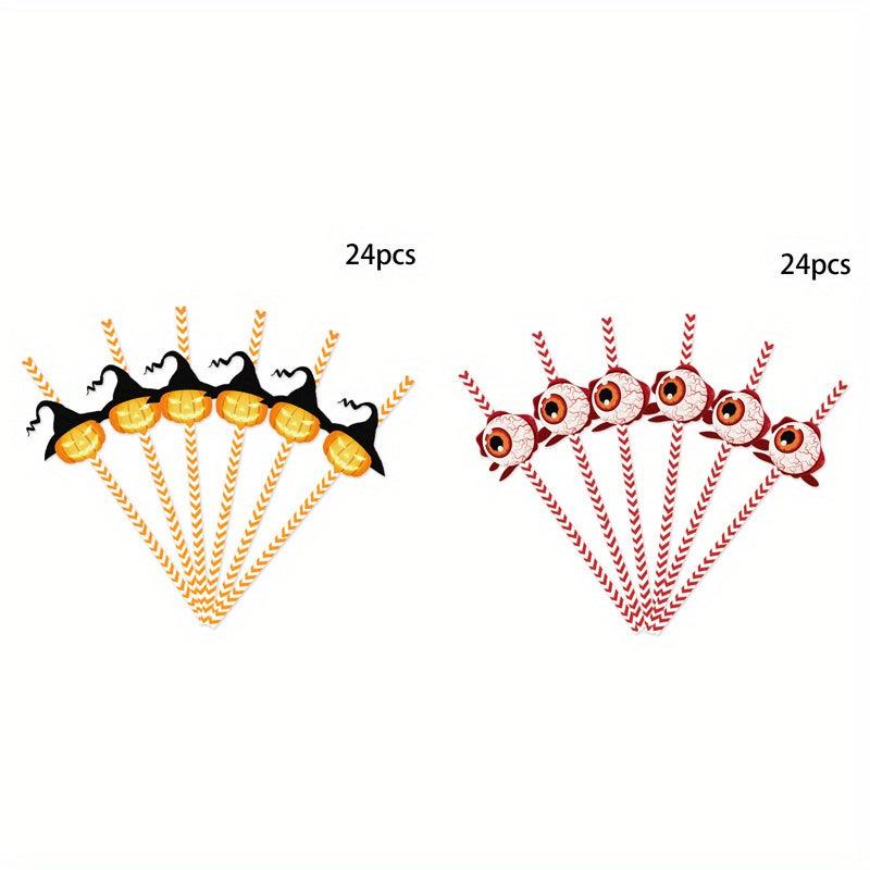 48PCS Halloween Disposable Party Straws Bat Skull Drinking Straws