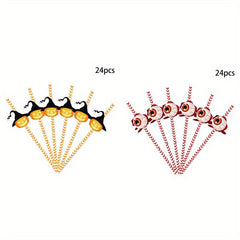 48PCS Halloween Disposable Party Straws Bat Skull Drinking Straws