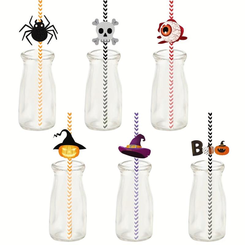 48PCS Halloween Disposable Party Straws Bat Skull Drinking Straws