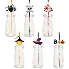 48PCS Halloween Disposable Party Straws Bat Skull Drinking Straws