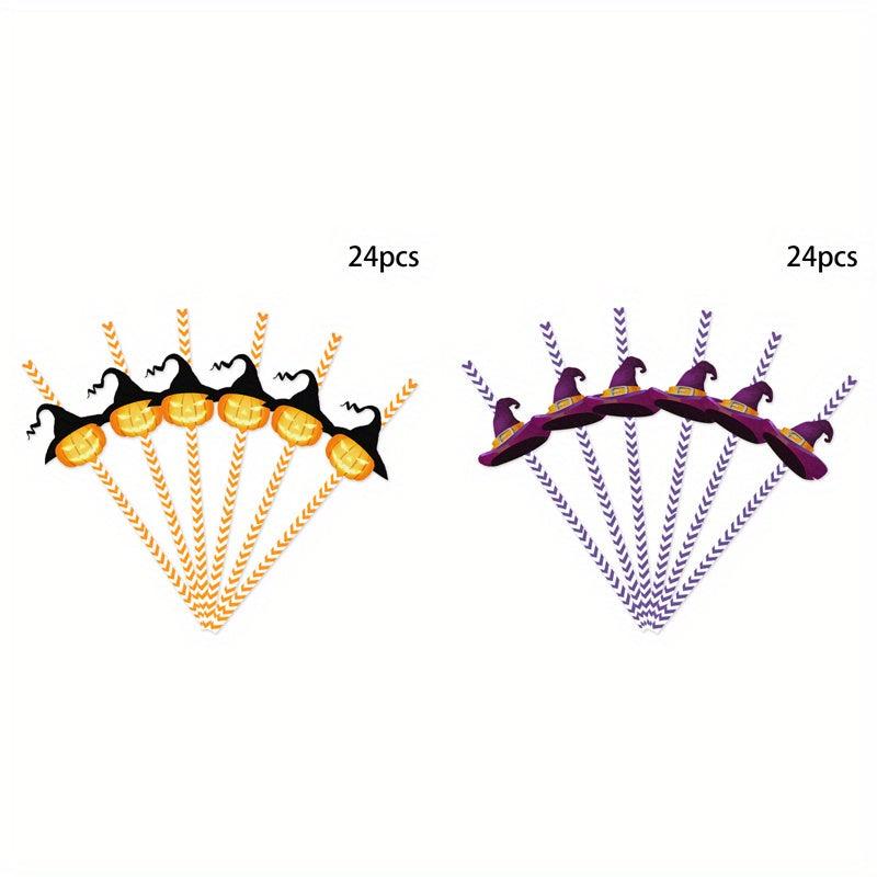 48PCS Halloween Disposable Party Straws Bat Skull Drinking Straws
