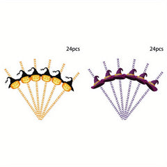48PCS Halloween Disposable Party Straws Bat Skull Drinking Straws
