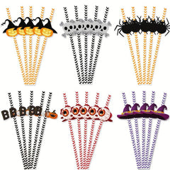 48PCS Halloween Disposable Party Straws Bat Skull Drinking Straws