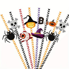 48PCS Halloween Disposable Party Straws Bat Skull Drinking Straws