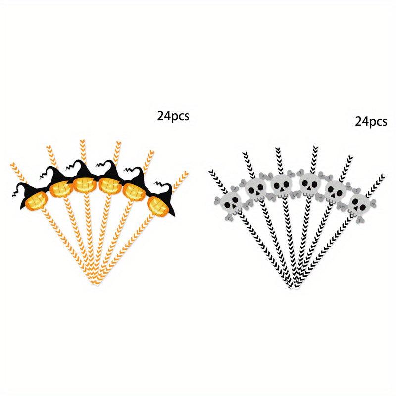 48PCS Halloween Disposable Party Straws Bat Skull Drinking Straws