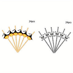 48PCS Halloween Disposable Party Straws Bat Skull Drinking Straws
