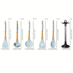 6pcs Silicone Utensils Set With Storage Rack Heat Resistant for Non-stick Pots
