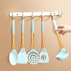 6pcs Silicone Utensils Set With Storage Rack Heat Resistant for Non-stick Pots