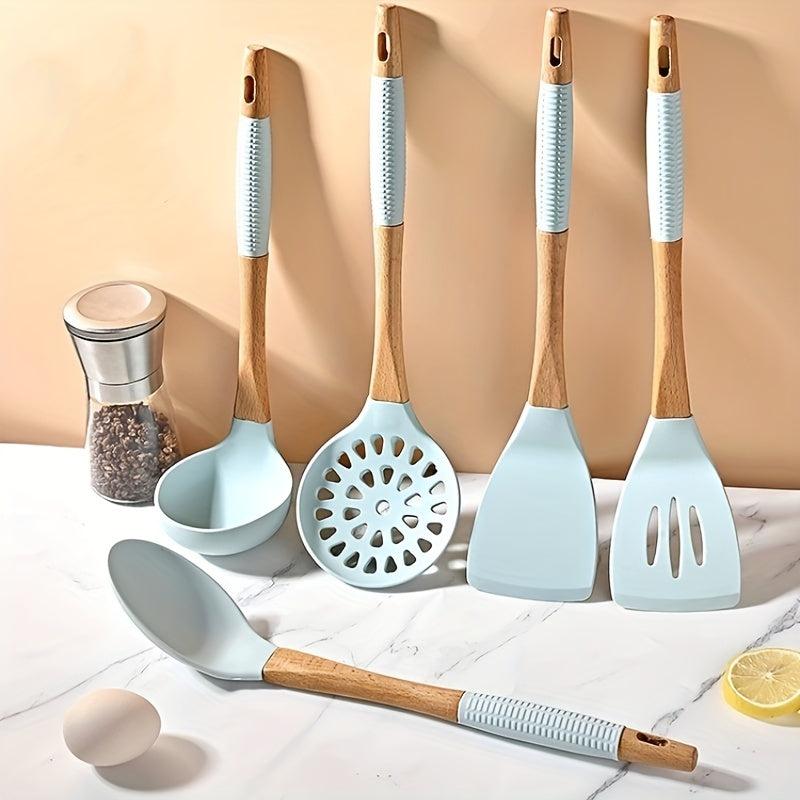 6pcs Silicone Utensils Set With Storage Rack Heat Resistant for Non-stick Pots
