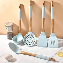 6pcs Silicone Utensils Set With Storage Rack Heat Resistant for Non-stick Pots