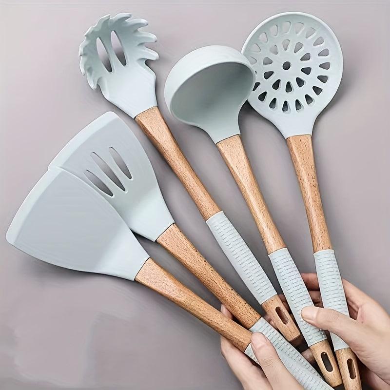 6pcs Silicone Utensils Set With Storage Rack Heat Resistant for Non-stick Pots