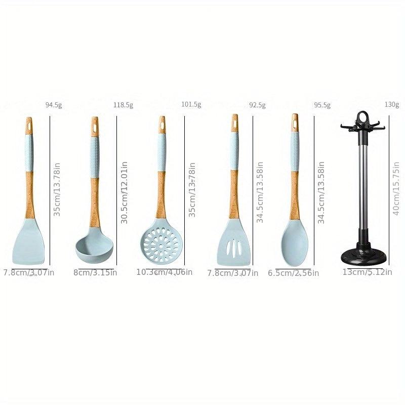 6pcs Silicone Utensils Set With Storage Rack Heat Resistant for Non-stick Pots