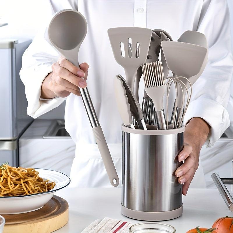 12pcs Nonstick Utensil Set Stainless Handle Silicone Spatula Spoon