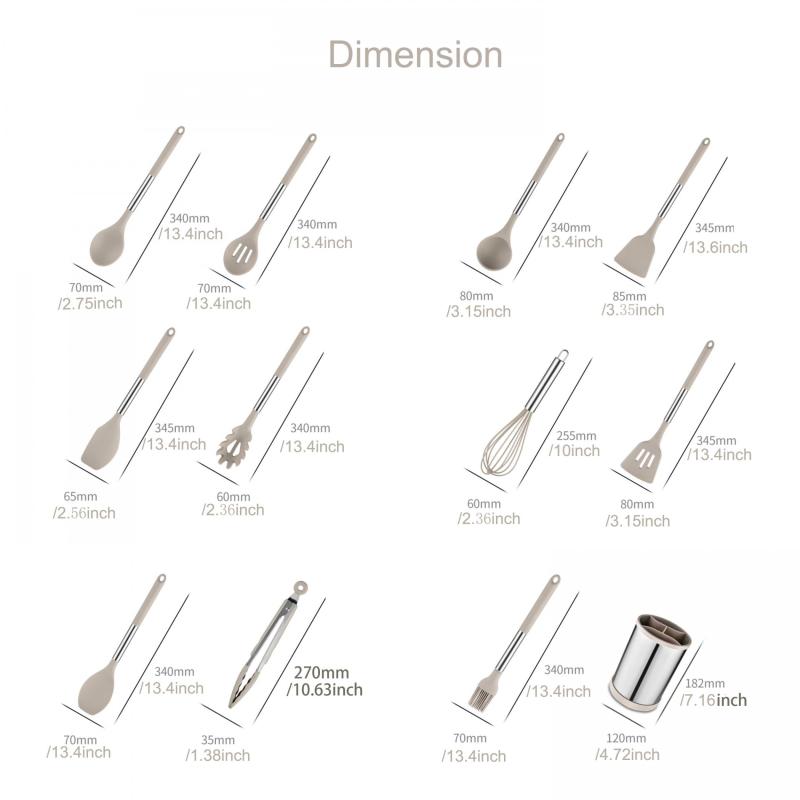 12pcs Nonstick Utensil Set Stainless Handle Silicone Spatula Spoon