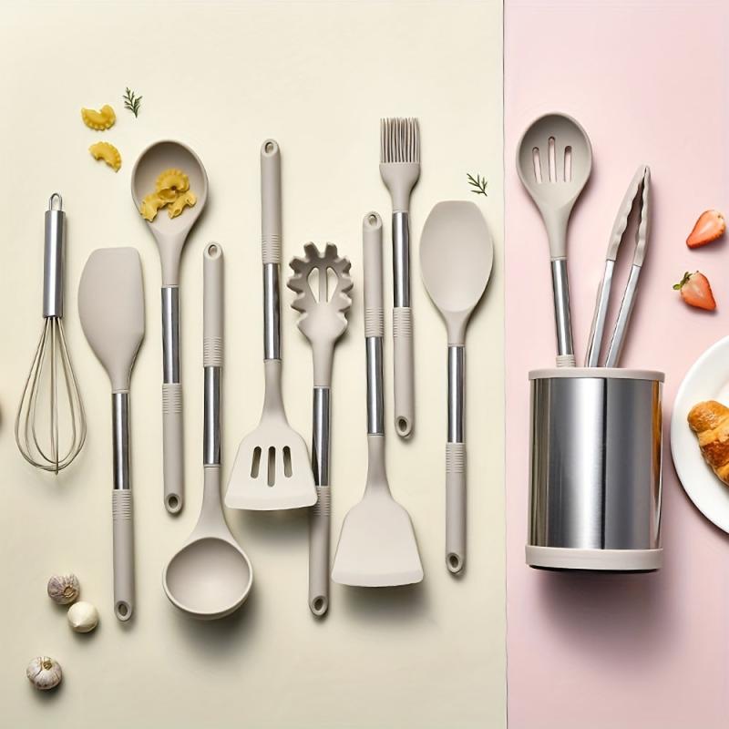 12pcs Nonstick Utensil Set Stainless Handle Silicone Spatula Spoon