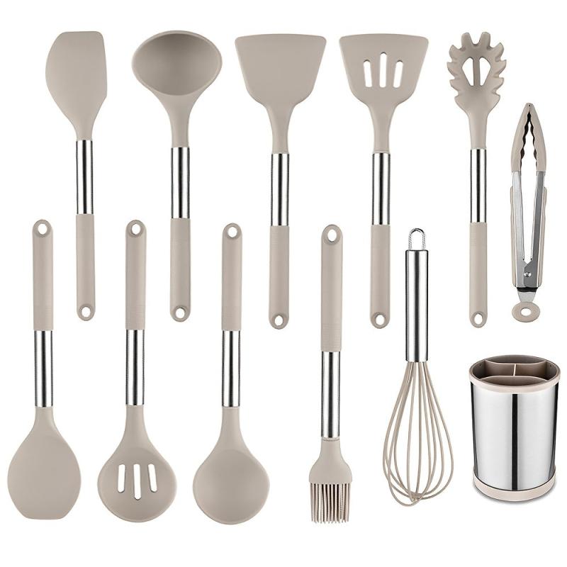 12pcs Nonstick Utensil Set Stainless Handle Silicone Spatula Spoon