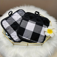 2pcs Thanksgiving Fabric Coasters Red & Plaid Gloves Microwave Table Mat