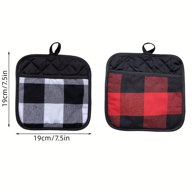 2pcs Thanksgiving Fabric Coasters Red & Plaid Gloves Microwave Table Mat