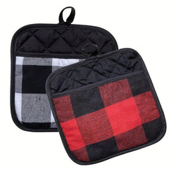 2pcs Thanksgiving Fabric Coasters Red & Plaid Gloves Microwave Table Mat
