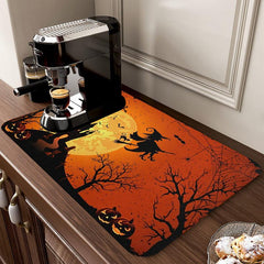Rubber Dish Drying Pad Dark Style Horror Castle Pattern Absorbent Mat