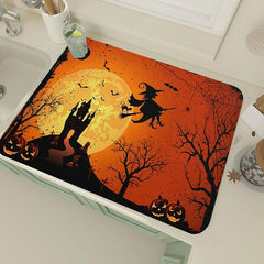 Rubber Dish Drying Pad Dark Style Horror Castle Pattern Absorbent Mat