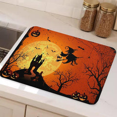 Rubber Dish Drying Pad Dark Style Horror Castle Pattern Absorbent Mat