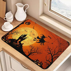 Rubber Dish Drying Pad Dark Style Horror Castle Pattern Absorbent Mat