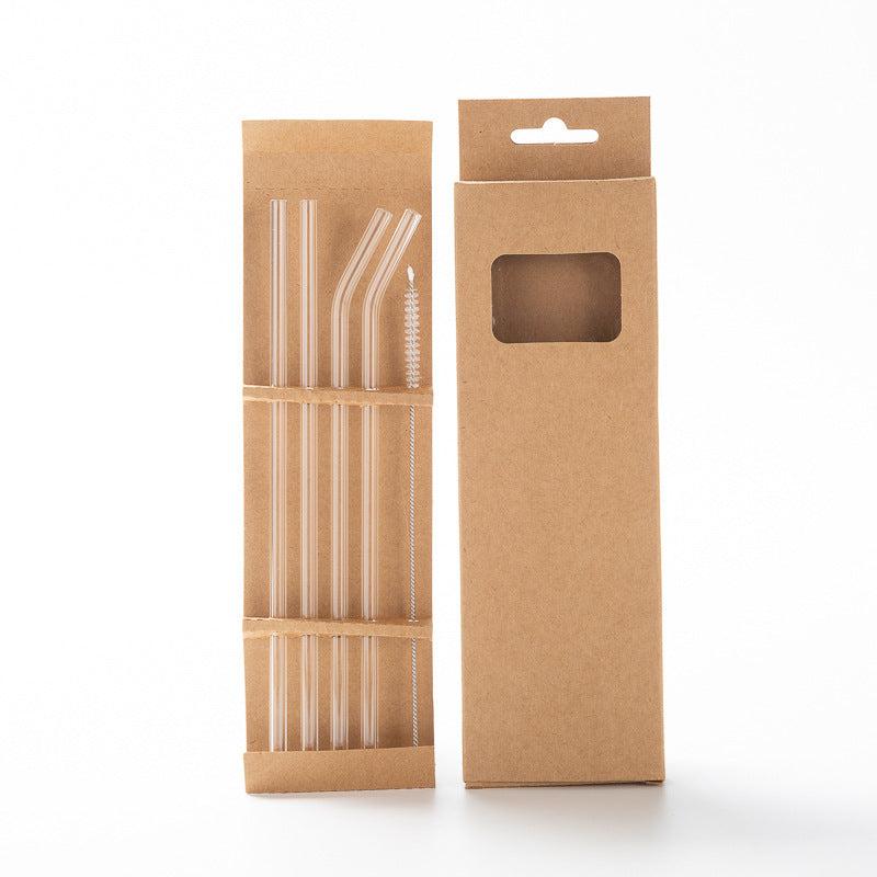 5pcs Glass Straws Set Heat Resistant Washable Reusable Drinking Straws