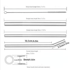 5pcs Glass Straws Set Heat Resistant Washable Reusable Drinking Straws