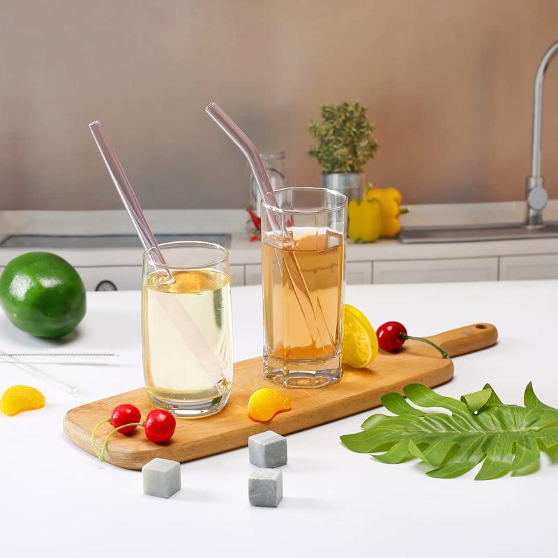 5pcs Glass Straws Set Heat Resistant Washable Reusable Drinking Straws