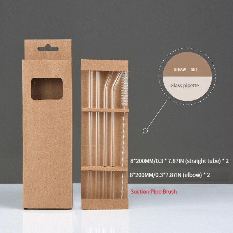 5pcs Glass Straws Set Heat Resistant Washable Reusable Drinking Straws