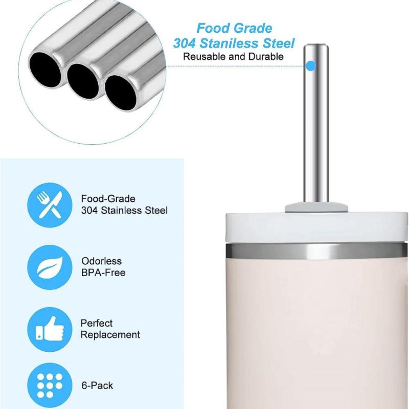 6-Pack Stainless Steel Straws for 40 Oz Tumbler + Cleaning Brush
