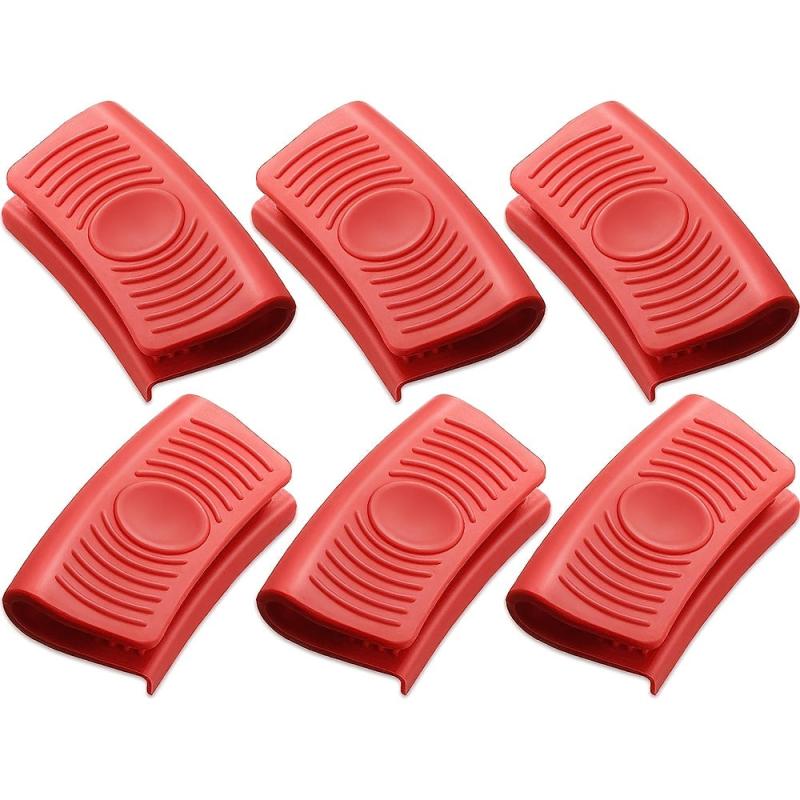 6pcs Silicone Hot Handle Holder Rubber Insulated Clips for Cast Iron Pot