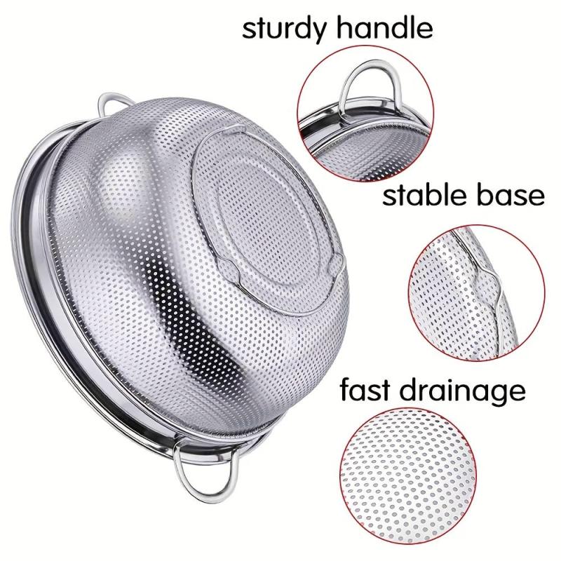 Stainless Steel Colander Strainer with Handle for Kitchen Drainage