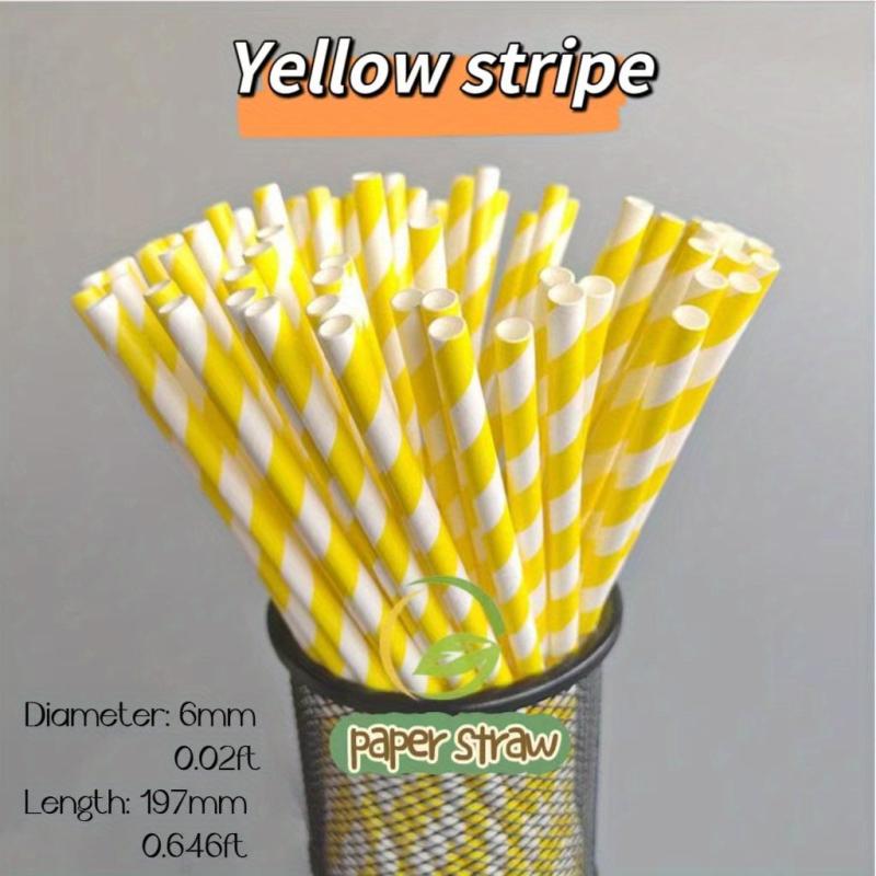 100pcs Striped Paper Straws Disposable Drinking Straws - Eco-Friendly