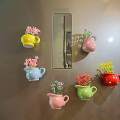 6pcs Mini Ceramic Vase Magnets 3D Simulation Flower Decoration Sticker
