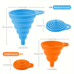 4pcs Collapsible Silicone Funnels for Kitchen Use Filling Bottles & Cooking
