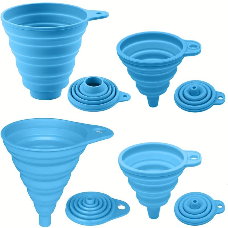 4pcs Collapsible Silicone Funnels for Kitchen Use Filling Bottles & Cooking