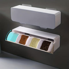 1pc Wall-mounted Spice Box with Lid Moisture-proof Seasoning Storage