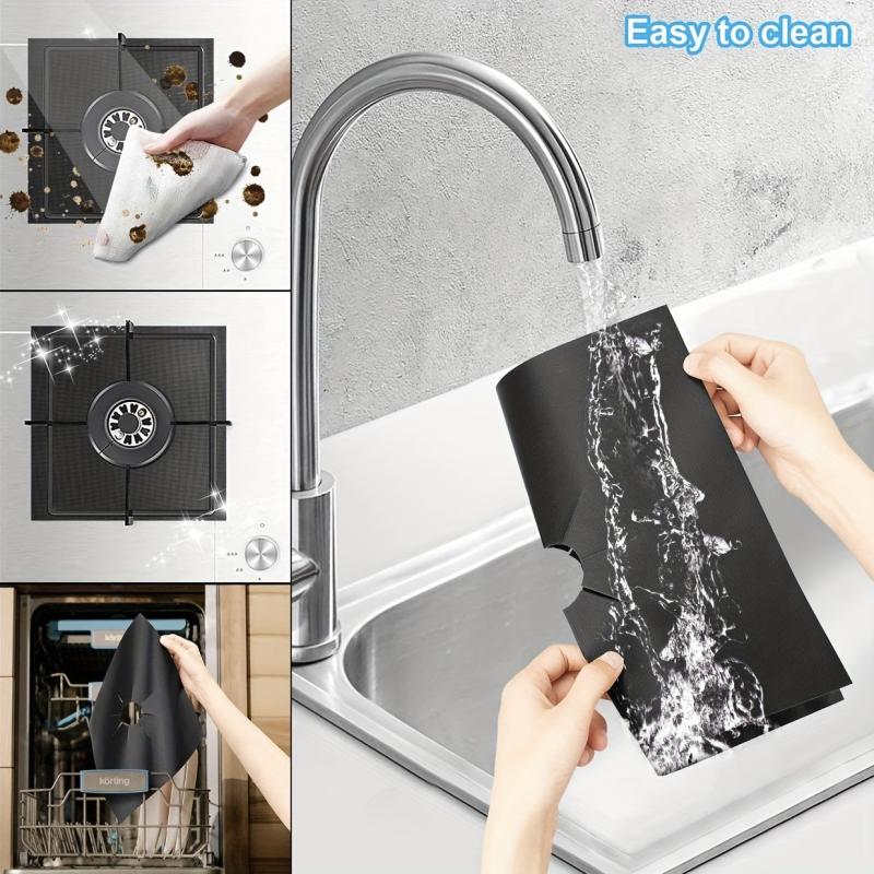 4pcs Gas Stove Protective Mat High Temp Resistant Washable Kitchen Use