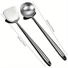 Stainless Steel Kitchen Utensils Set - Wok Spatula & Ladle Frying Spoon