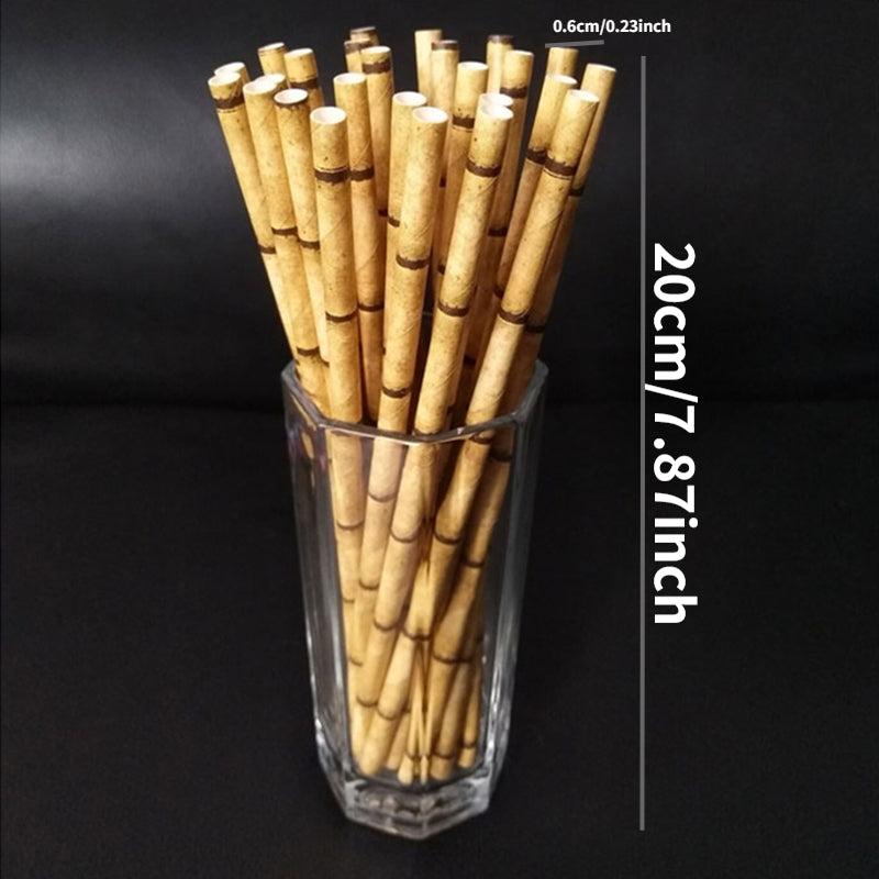 25 Bamboo Pattern Paper Straws for Parties and Camping