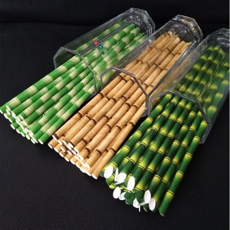 25 Bamboo Pattern Paper Straws for Parties and Camping