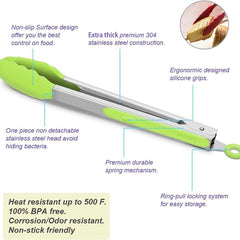 Kitchen Tongs Silicone Tips Stainless Steel BBQ Cooking Grilling Locking