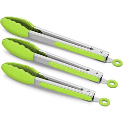 Kitchen Tongs Silicone Tips Stainless Steel BBQ Cooking Grilling Locking