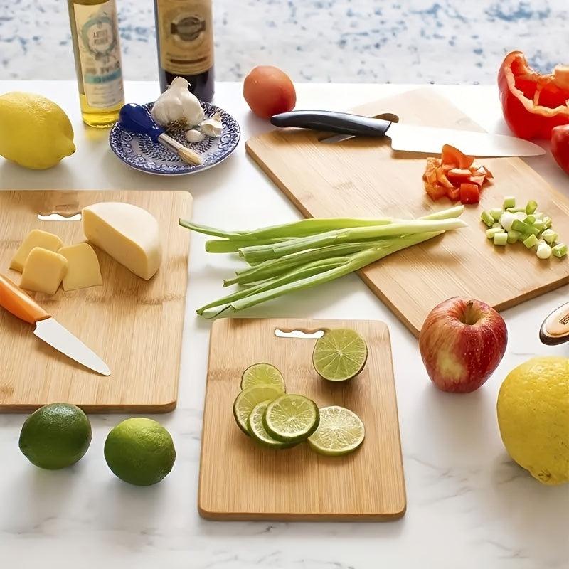 3pc Bamboo Chopping Board Set Easy Grip Handle Kitchen Supplies