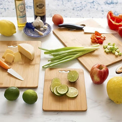 3pc Bamboo Chopping Board Set Easy Grip Handle Kitchen Supplies
