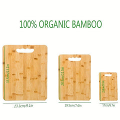 3pc Bamboo Chopping Board Set Easy Grip Handle Kitchen Supplies