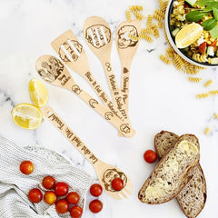5pcs Bamboo Ladles Wooden Spoons Carve Burned Wooden Spoon Slotted Spatulas